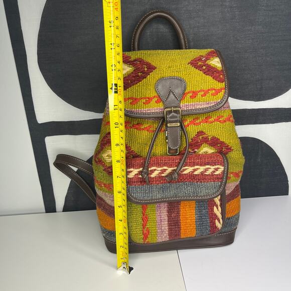 Yun Art Kilim Traditional Turkish Backpack Woven Carpet Leather Yellow - Picture 4 of 13